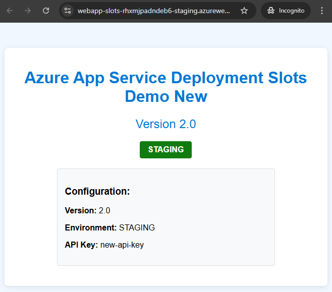 Updated app running on the staging slot